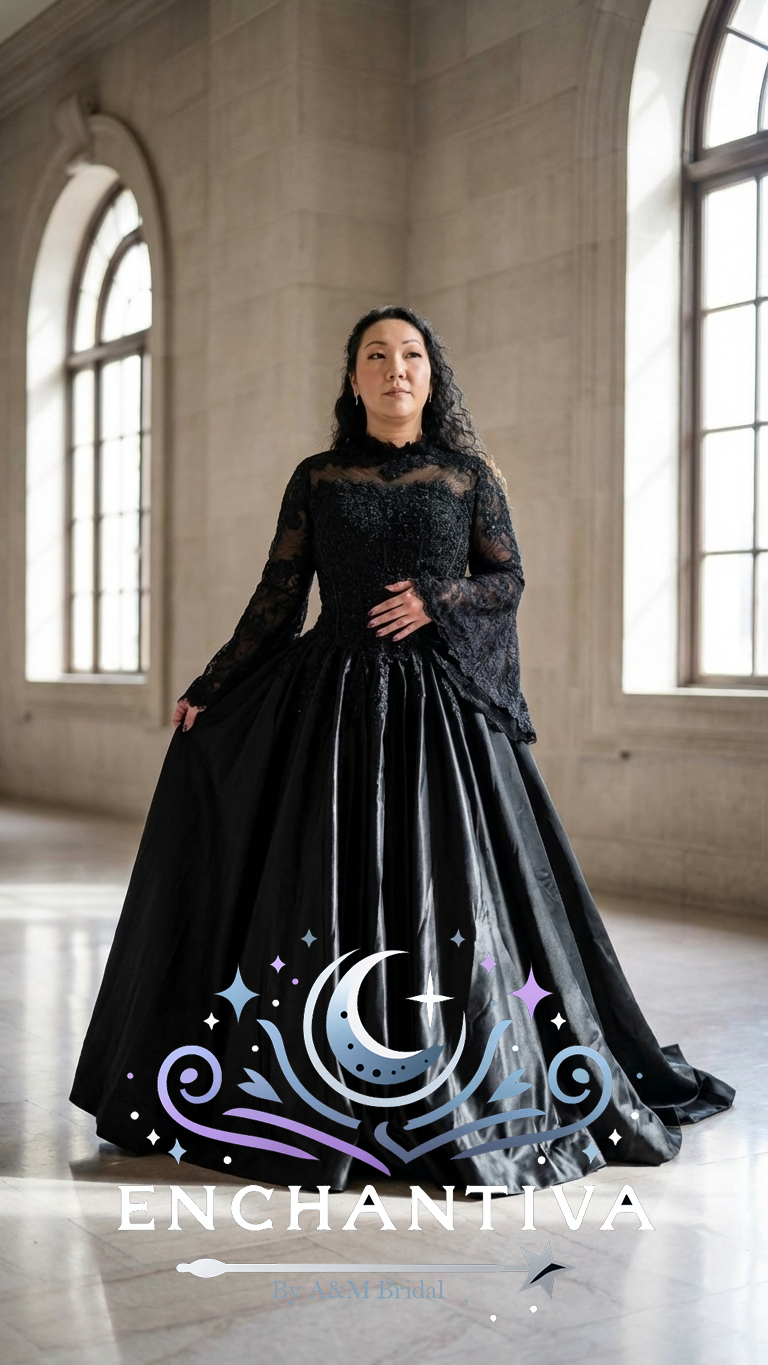 Enchanted Shadows Gothic Black Wedding Dress