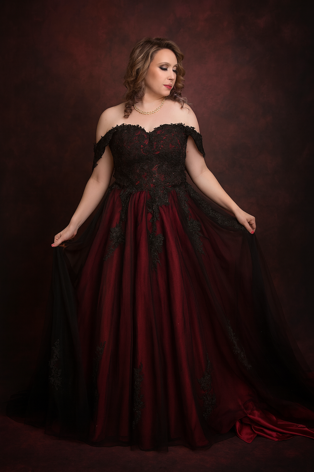 strapless open back dress Lysandra Gothic Wedding Dress – Black Lace Ball Gown in Green, Purple or Red