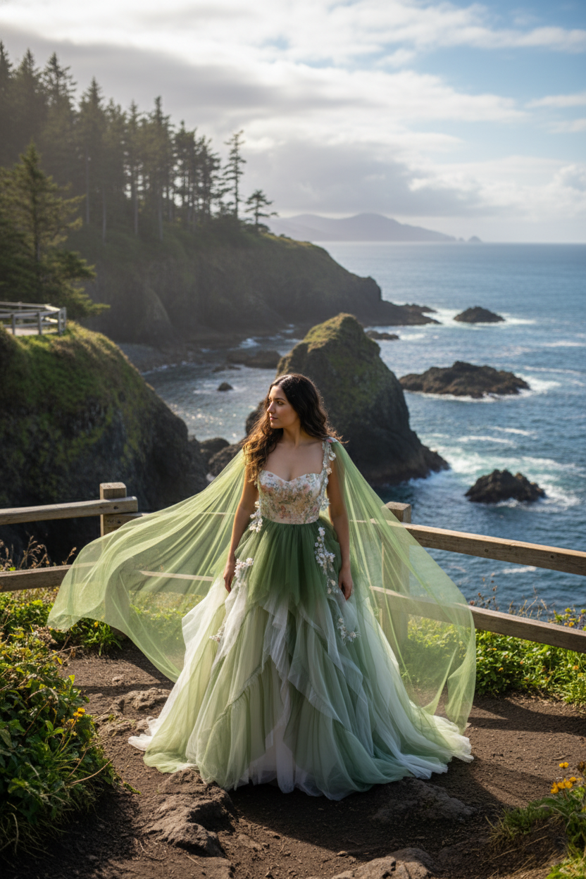 green ombre wedding dress Mosslight forest green bridal dress