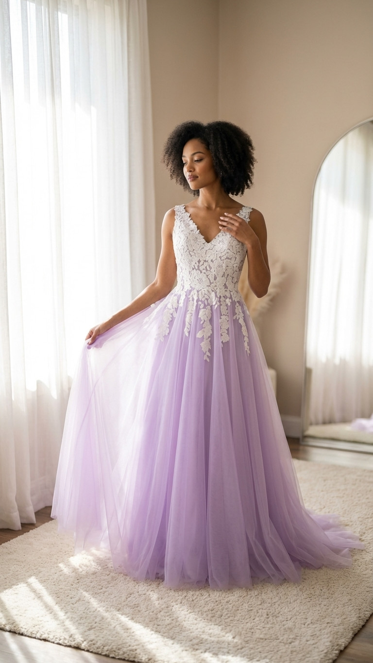 lavender bridal dresses Myrtle The waistline is framed Brown Satin Polkadot Midi seasonalshades Pant Size:38
