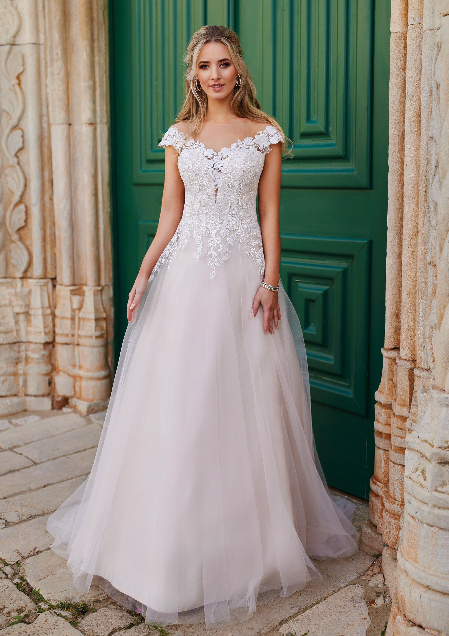 Cerisea A-Line Off-Shoulder Lace Wedding Dress | Blush A & M Enterprises Bridal Cerisea A-Line Off-Shoulder Lace Wedding Dress | Blush A & M Enterprises Bridal