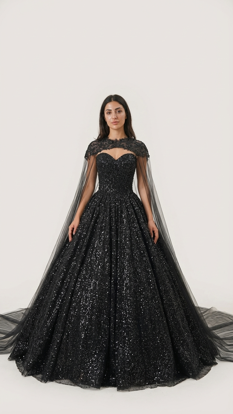 Elara Black Sparkle Ball Gown Wedding Dress | Adela A & M Enterprises Bridal Elara Black Sparkle Ball Gown Wedding Dress | Adela A & M Enterprises Bridal