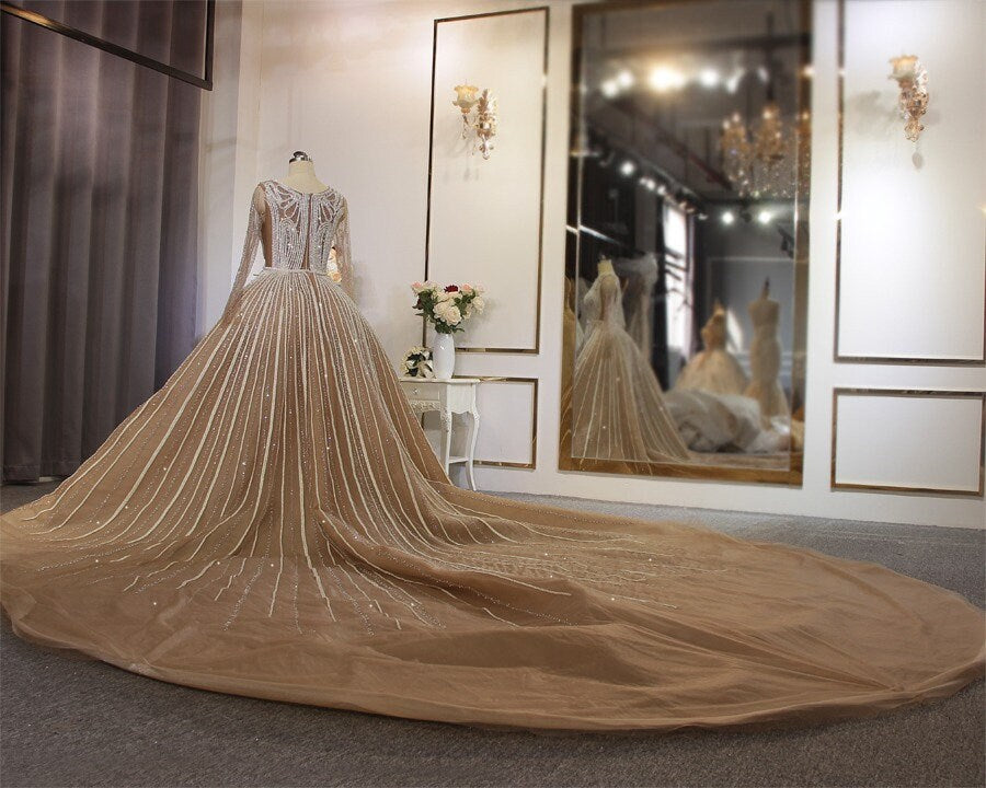 Extreme Glam Sparkle Bling Swarovski Crystals Haute Couture Long Sleeve Modest Wedding Dress Bridal Gown Mermaid with Detachable Train