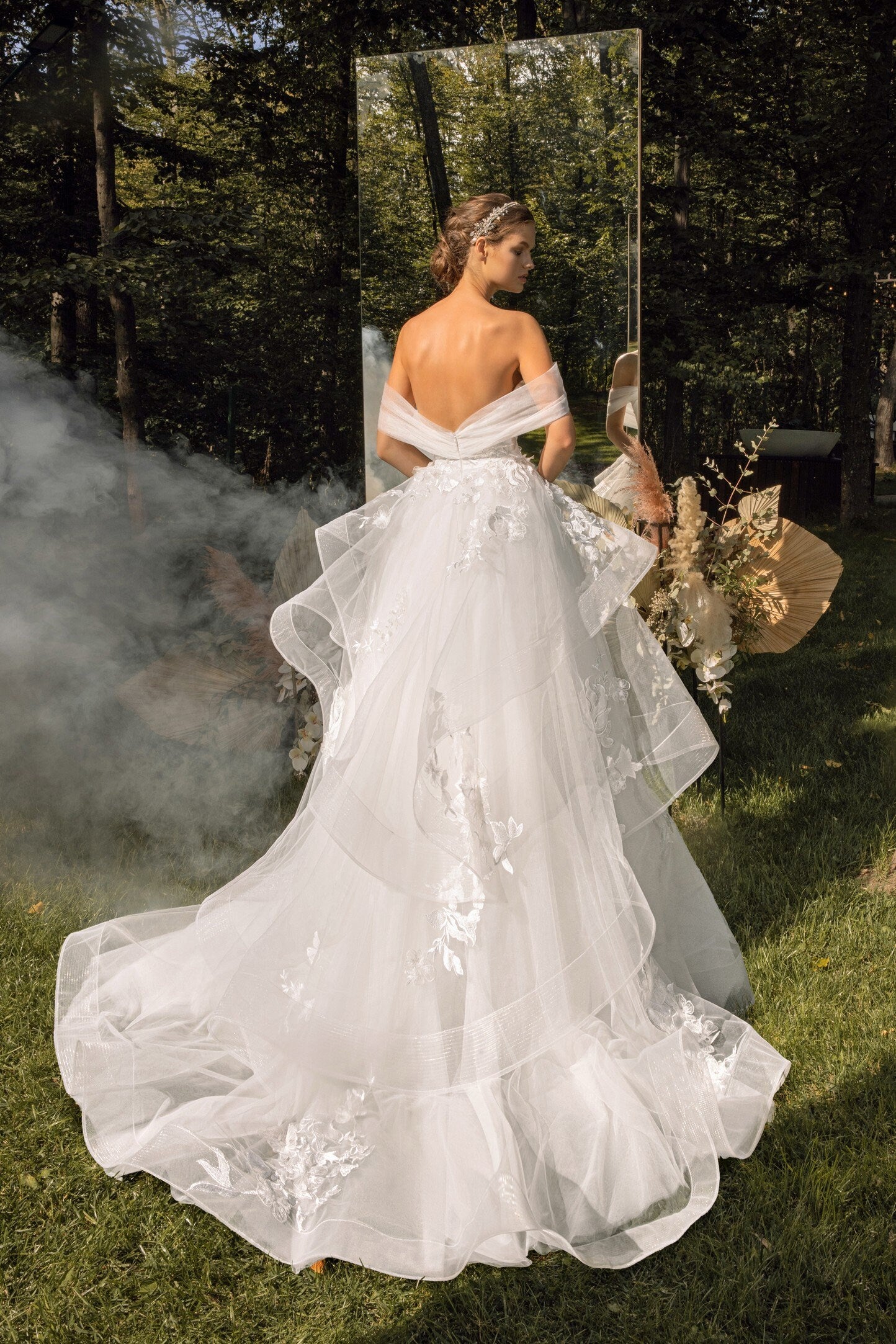 Princess Off The Shoulder Wedding Dress with Satin Corset Bridal Gown Sleeveless Plunging Neckline Open Back