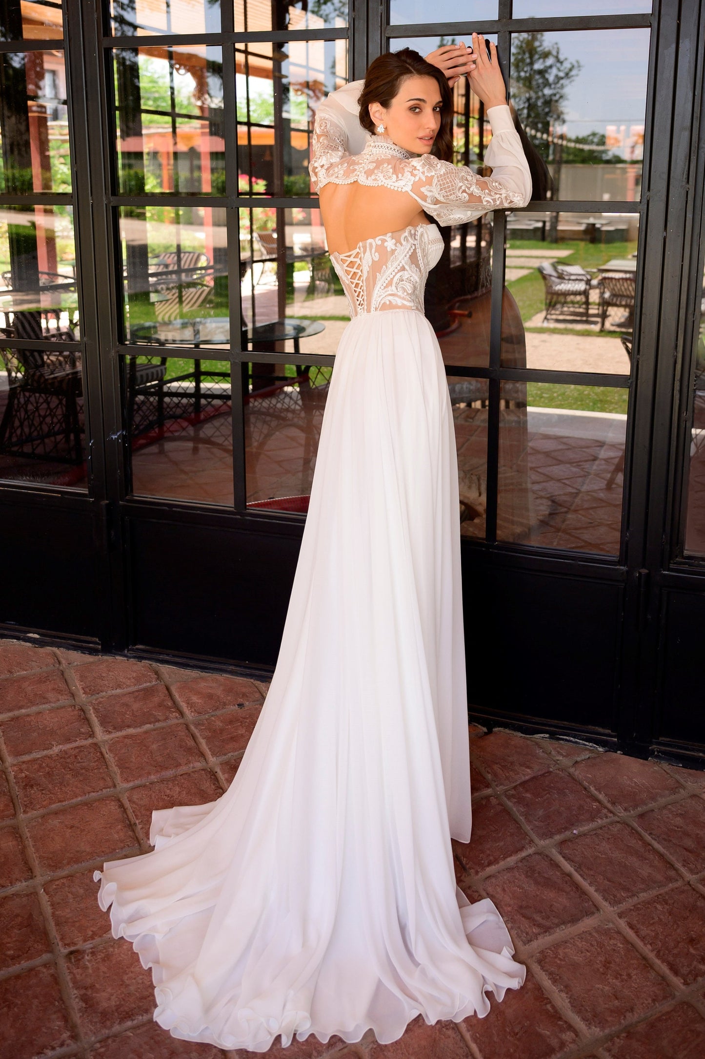 Classic Boho Style Bustier Sweetheart Neckline Detachable Long Sleeve High Collar Aline Wedding Dress Bridal Gown Open Back