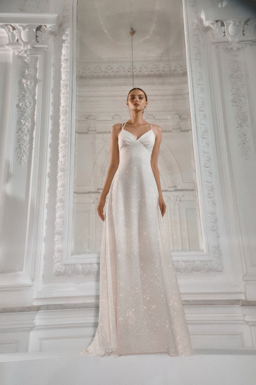 Stevia Straight Silhouette Wedding Dress with Thin Straps