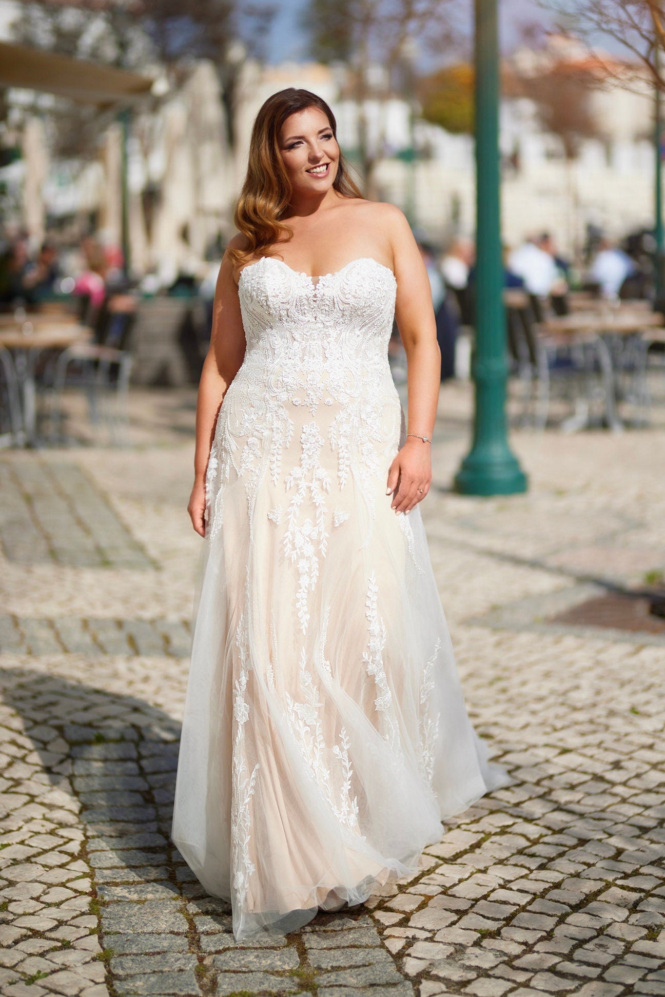 white christmas dresses Champagne Sheath Wedding Gown with Ivory Lace Appliques – loveangeldress main image 0