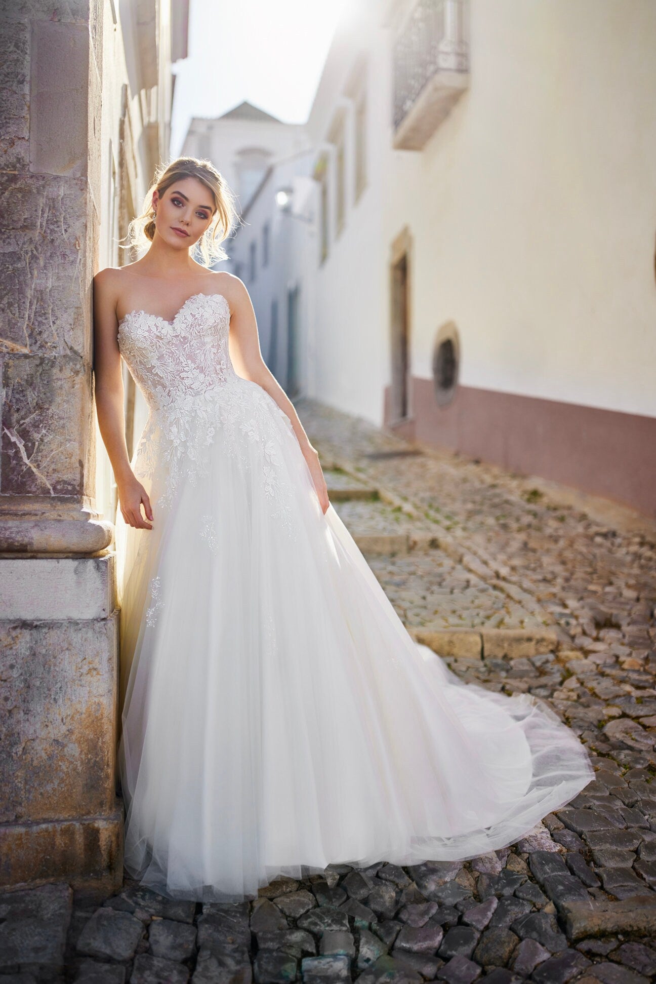 Aureline  Ivory A-Line Wedding Dress with Lace & Puff Sleeves  A & M  Enterprises Bridal