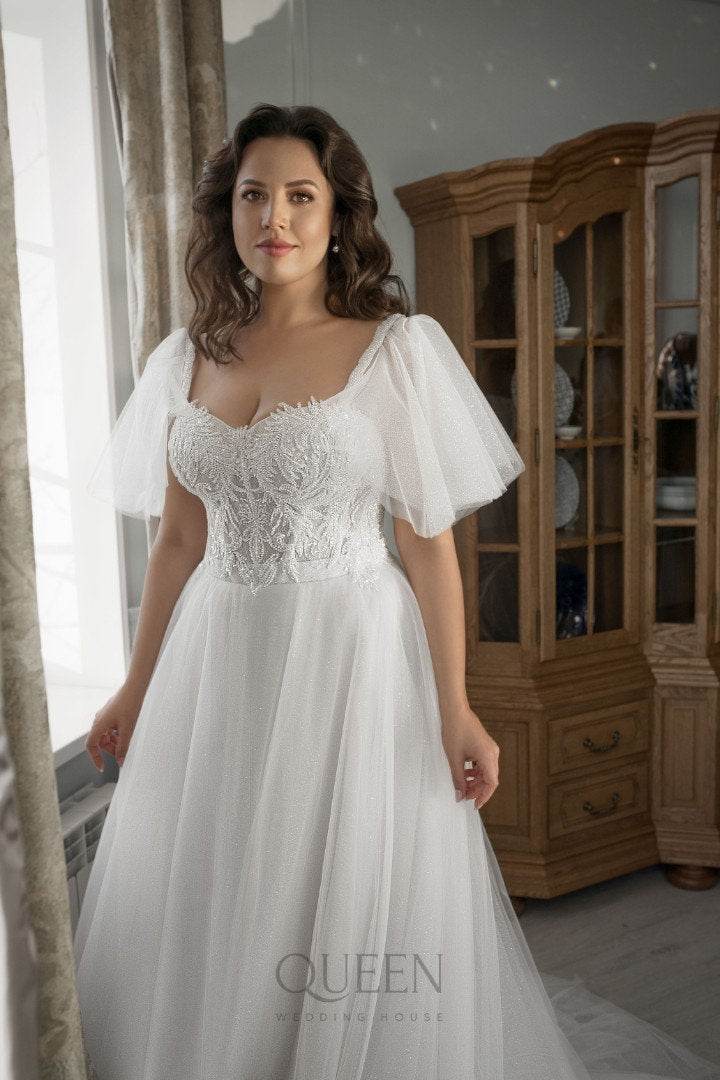 Flutter sleeve lace wedding fashion dress