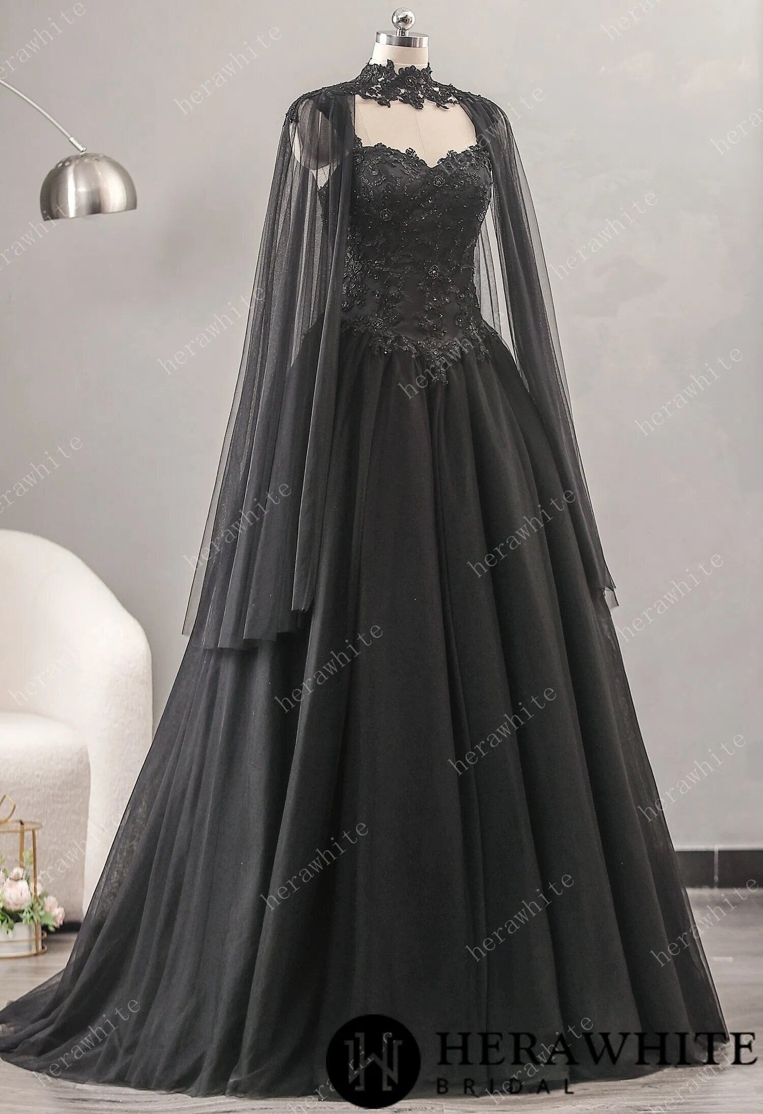 white christmas dresses 3D Flower Lace Gothic Black Off Shoulder Corset Bridal Gown, White main image 1