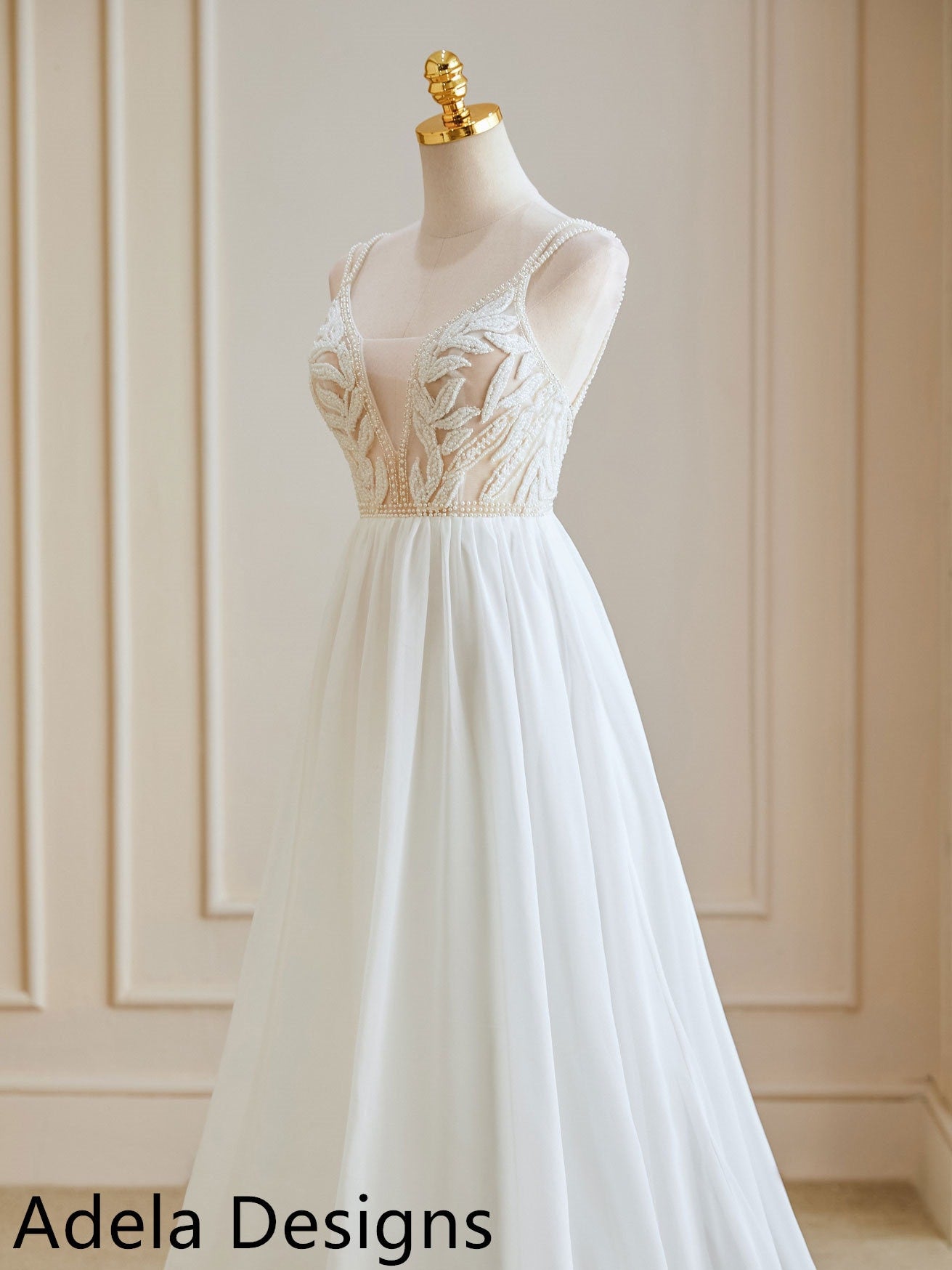 Vintage Beading Boho Aline Wedding Dress Sleeveless Bridal Gown Summer Style Straps Low Open Back Beach Destination Wedding