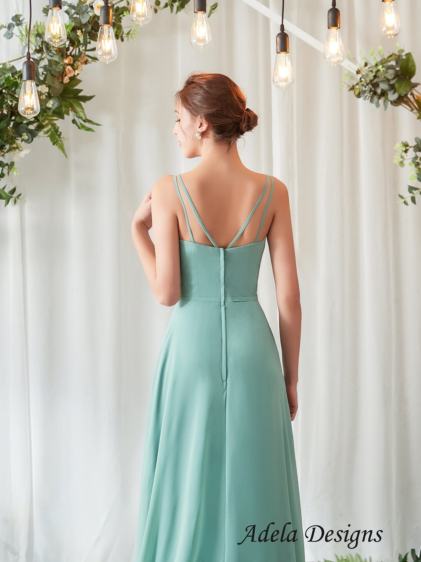 A-Line High Low Chiffon Bridesmaid Dress Formal Gown Prom Dress Gala Ball Gathered Waist Sleeveless Design Chiffon Fabric Open Back