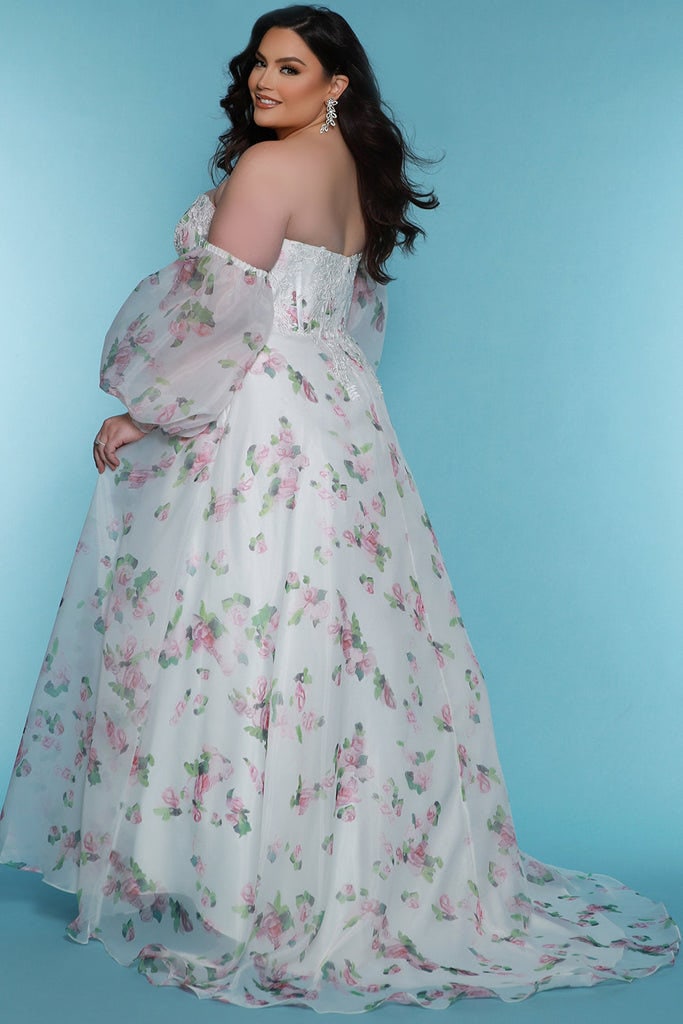 Floral Aline Plus Size Wedding Dress Bridal Gown Off The Shoulder Detachable Puff Sleeves Pockets Sleeveless Strapless Sweetheart Neckline