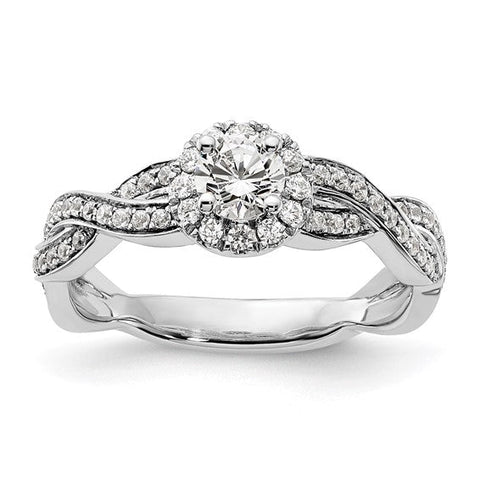 10k or 14k White Gold Lab Grown Diamond SI1/SI2, G H I, Halo Complete Engagement Ring
