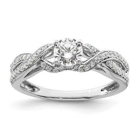 10k or 14k White Gold Lab Grown Diamond SI1/SI2, G H I, Twist Design Complete Engagement Ring
