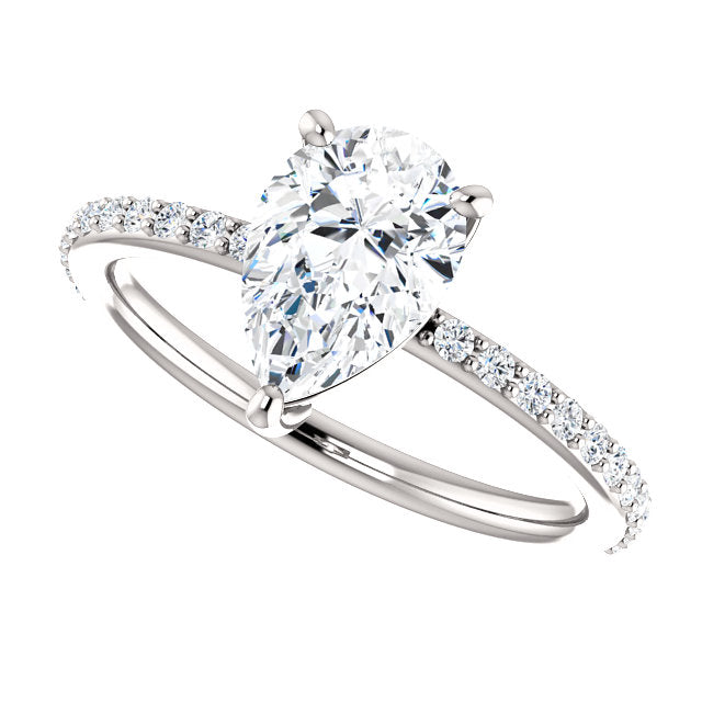 14K White Gold 9x6mm Pear Forever One™ Moissanite & 1/5 CTW Diamond Engagement Ring