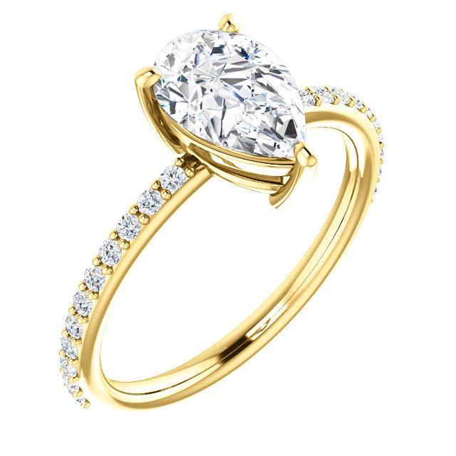 14K White Gold 9x6mm Pear Forever One™ Moissanite & 1/5 CTW Diamond Engagement Ring