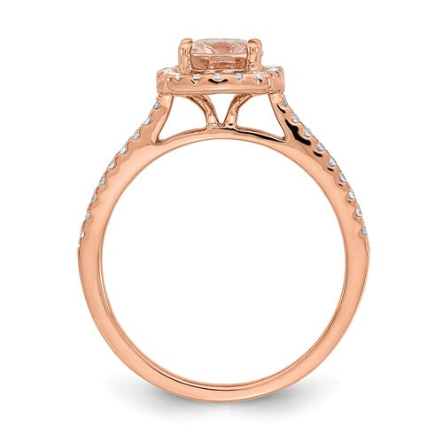 14k Rose Gold Oval Morganite Diamond Halo Engagement Ring
