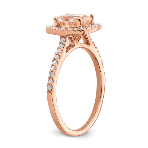 14k Rose Gold Oval Morganite Diamond Halo Engagement Ring
