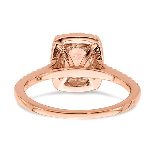 14k Rose Gold Oval Morganite Diamond Halo Engagement Ring