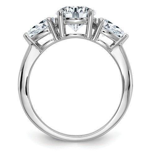 14k White Gold 3-Stone Round and Pear Moissanite Engagement Ring