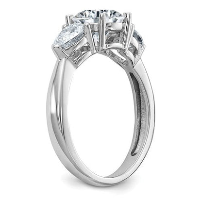 14k White Gold 3-Stone Round and Pear Moissanite Engagement Ring