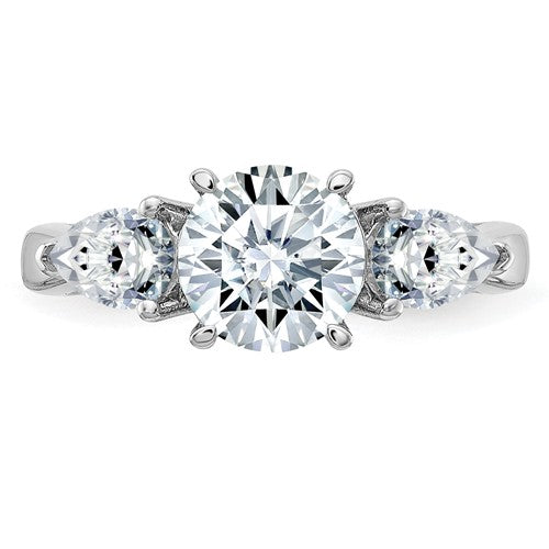 14k White Gold 3-Stone Round and Pear Moissanite Engagement Ring