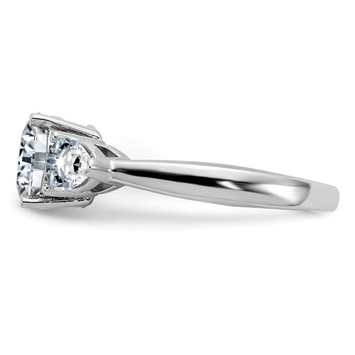 14k White Gold 3-Stone Round and Pear Moissanite Engagement Ring