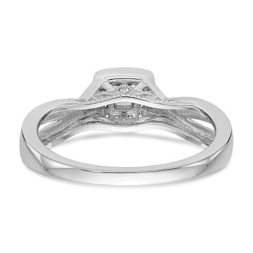 14k White Gold Princess Square Halo Diamond Side Twist Engagement Ring