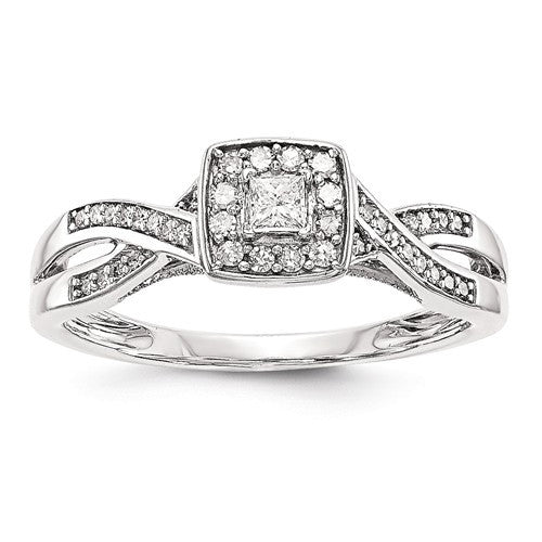 14k White Gold Princess Square Halo Diamond Side Twist Engagement Ring