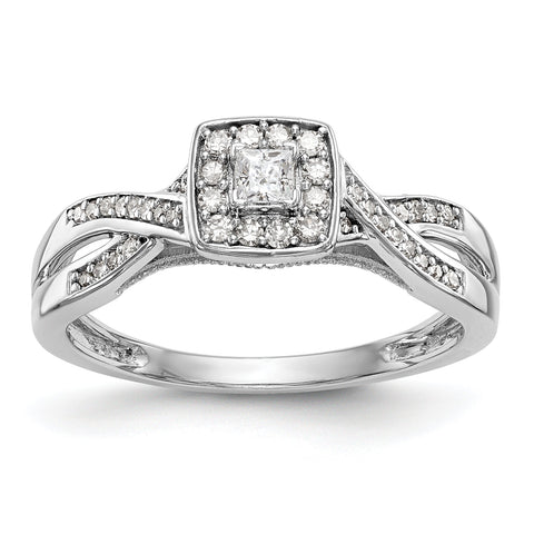 14k White Gold Princess Square Halo Diamond Side Twist Engagement Ring