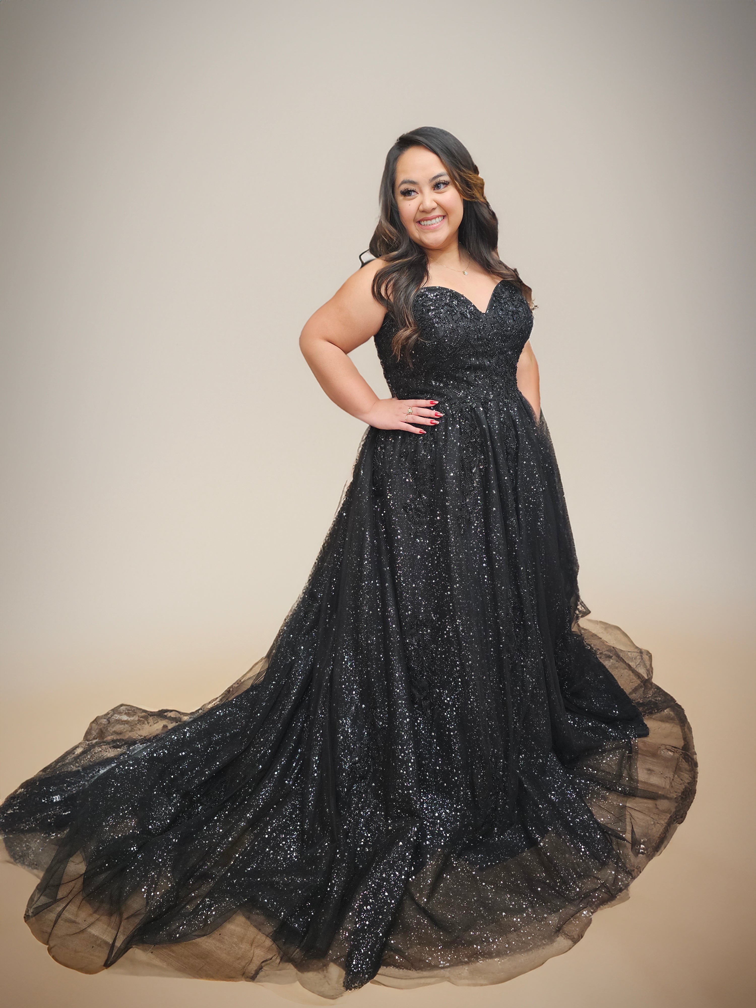 Elara Black Sparkle Ball Gown Wedding Dress | Adela – A & M