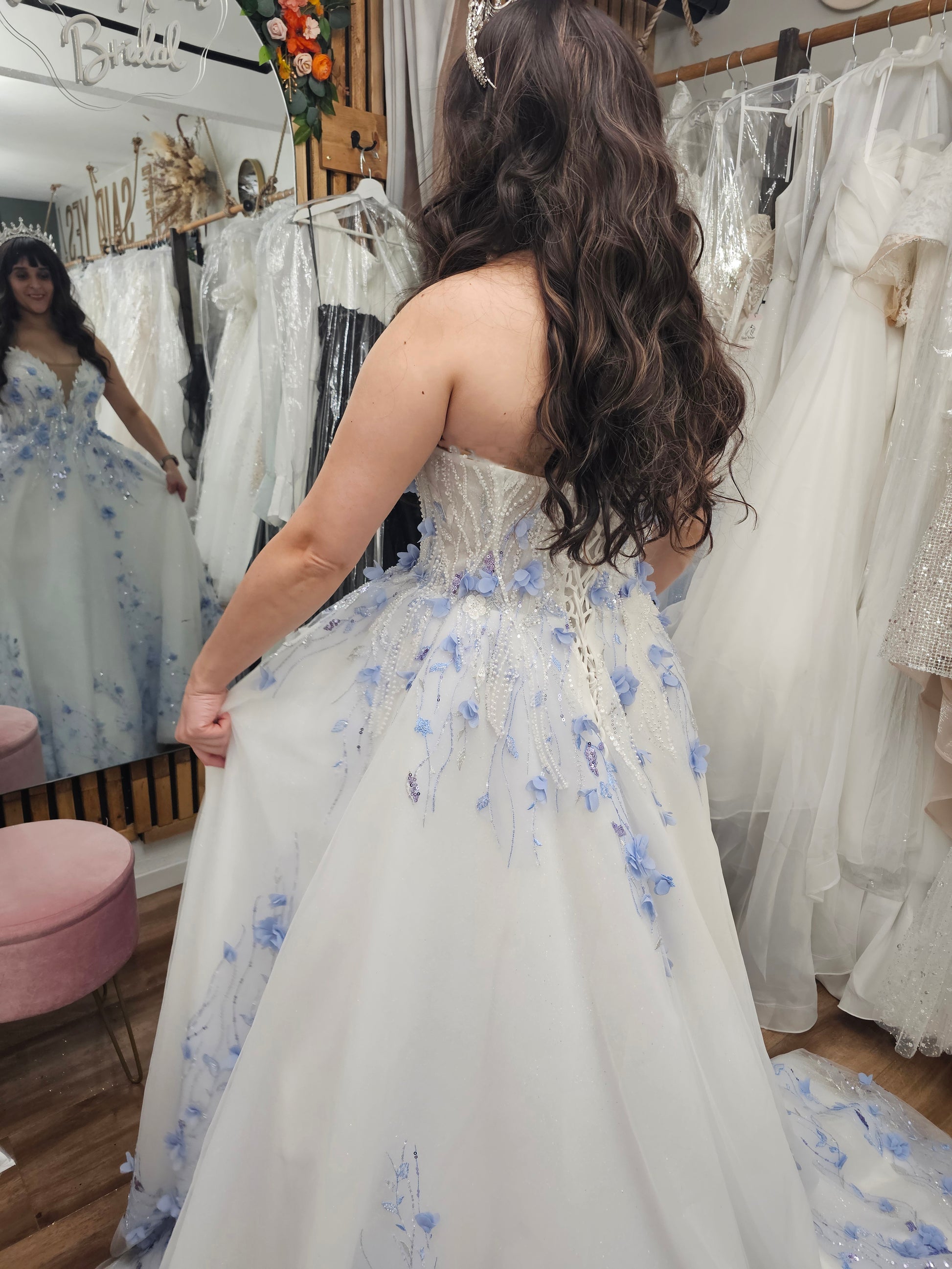 Celeste Wedding Dress Blue Floral Fantasy Gown by Enchantiva A & M Enterprises Bridal Celeste Wedding Dress Blue Floral Fantasy Gown by Enchantiva A & M Enterprises Bridal