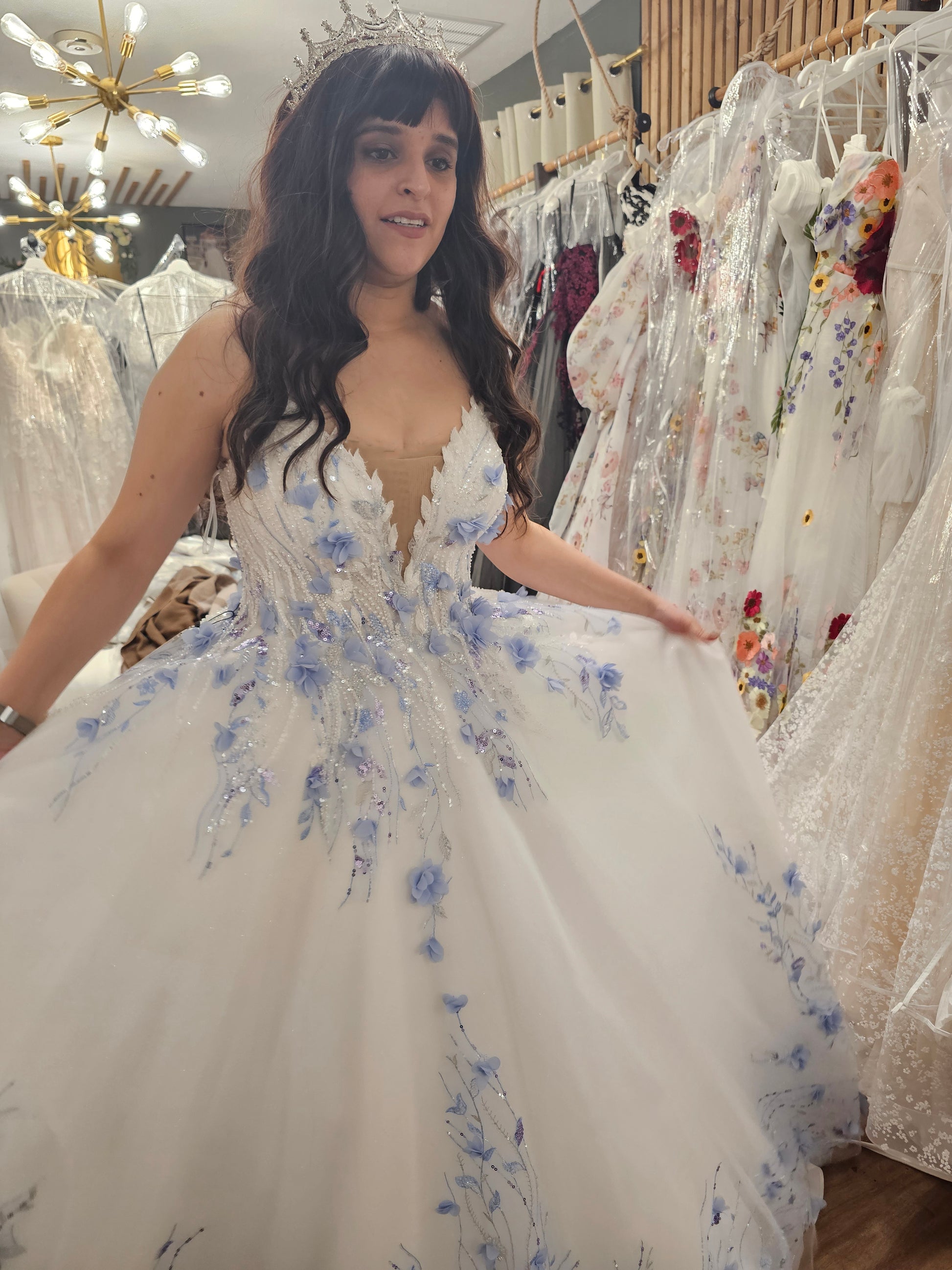 Celeste Wedding Dress Blue Floral Fantasy Gown by Enchantiva A & M Enterprises Bridal Celeste Wedding Dress Blue Floral Fantasy Gown by Enchantiva A & M Enterprises Bridal