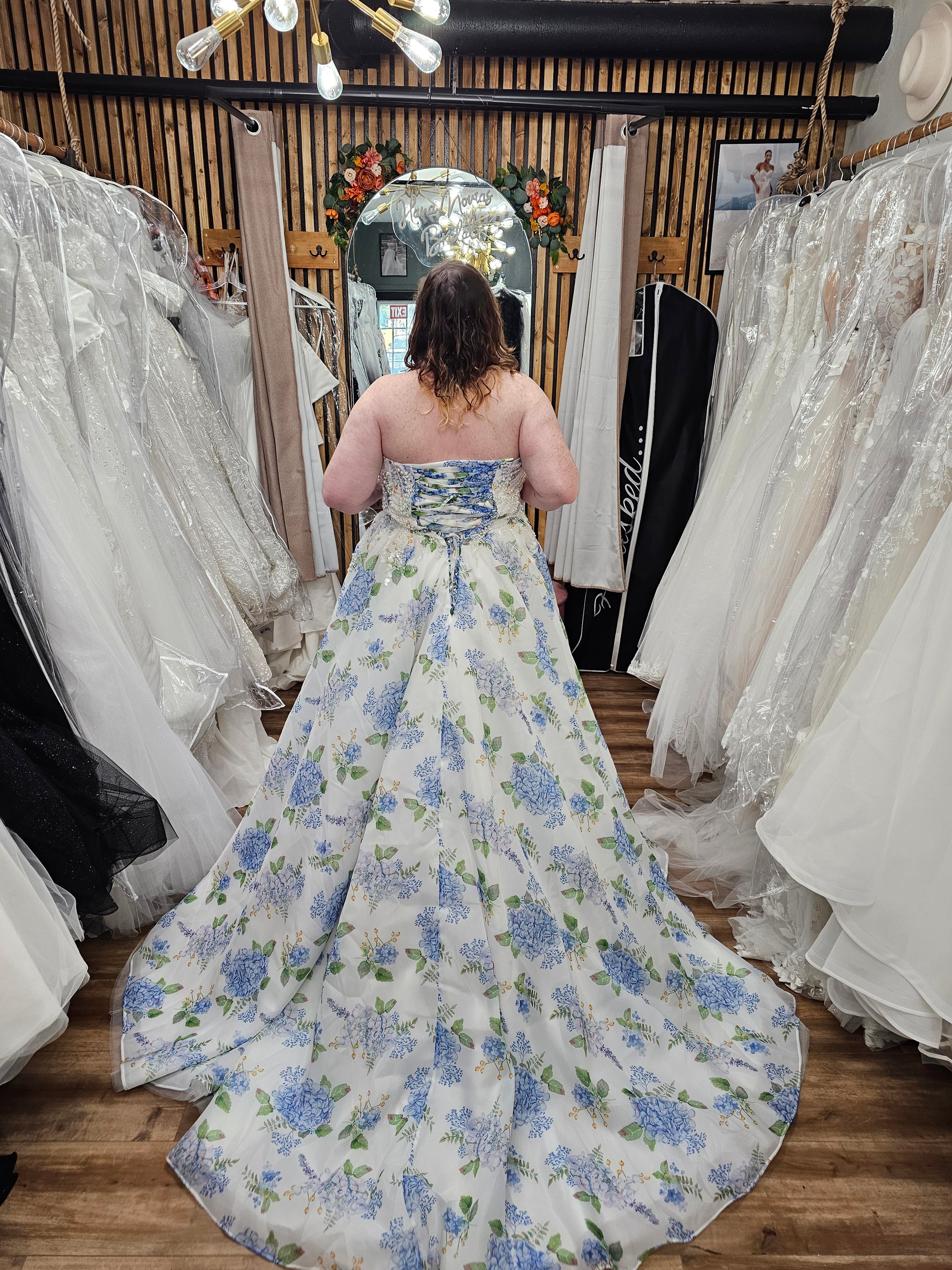 blue hydrangea bridesmaid dress Cleo