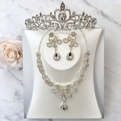 "Alyona" - Silver Cubic Zirconia 3-Piece Bridal Jewelry Set With Tiara