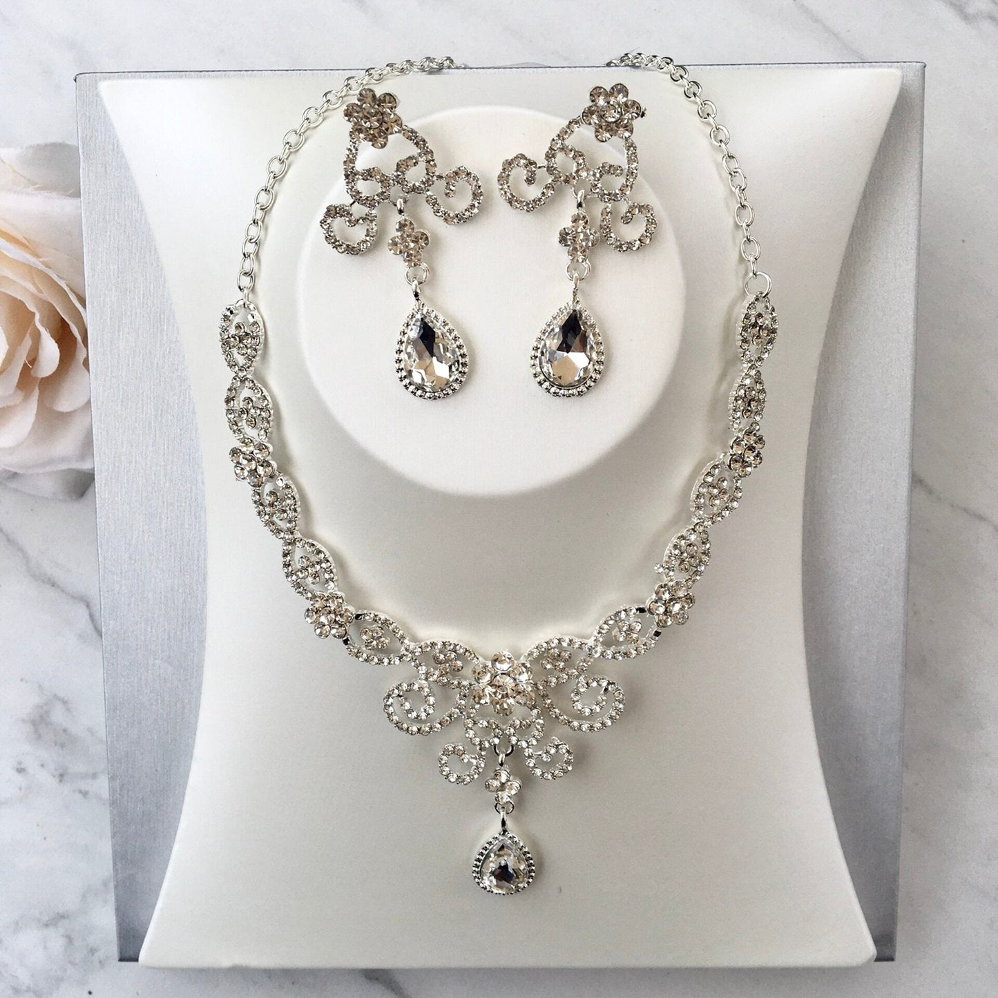 "Alyona" - Silver Cubic Zirconia 3-Piece Bridal Jewelry Set With Tiara