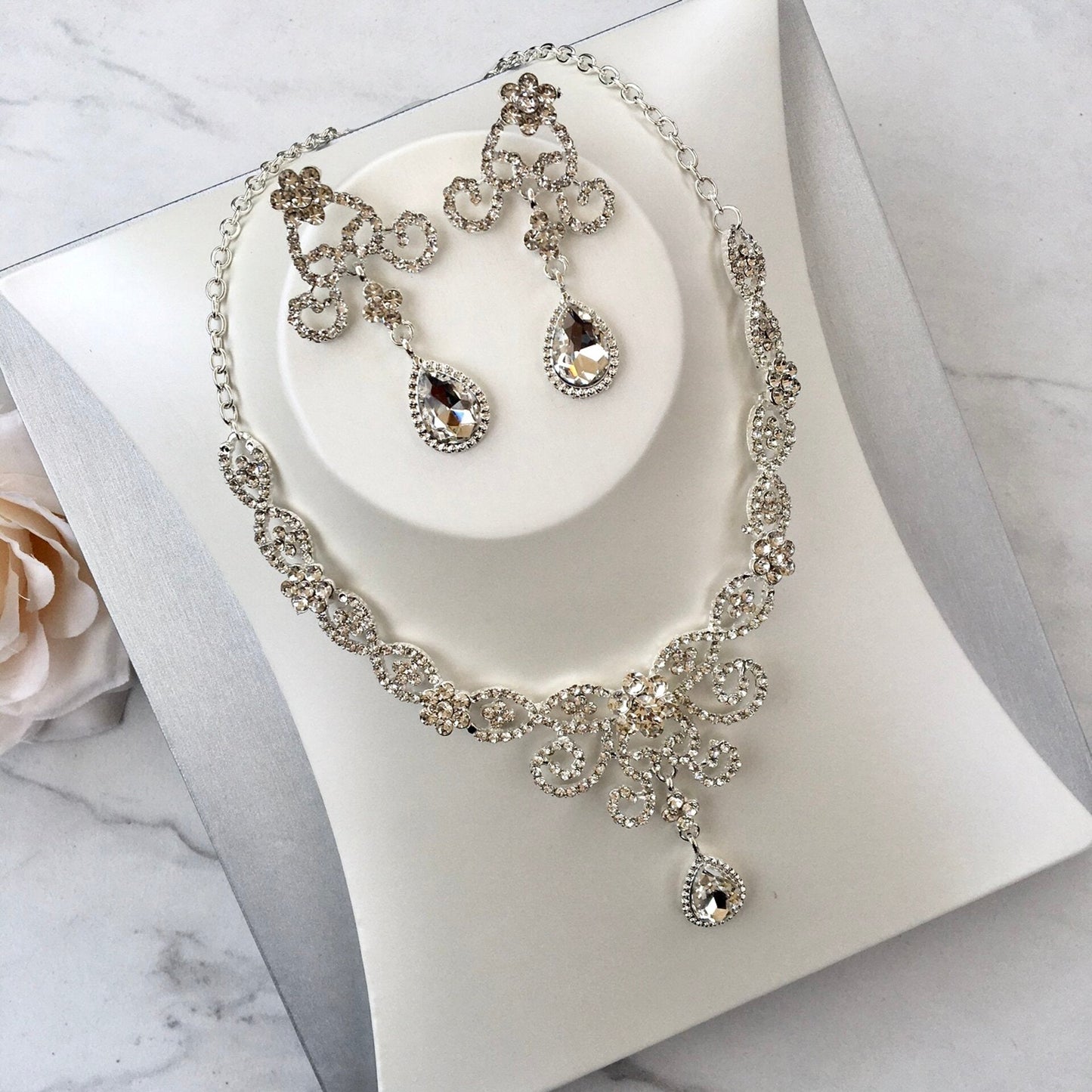 "Alyona" - Silver Cubic Zirconia 3-Piece Bridal Jewelry Set With Tiara