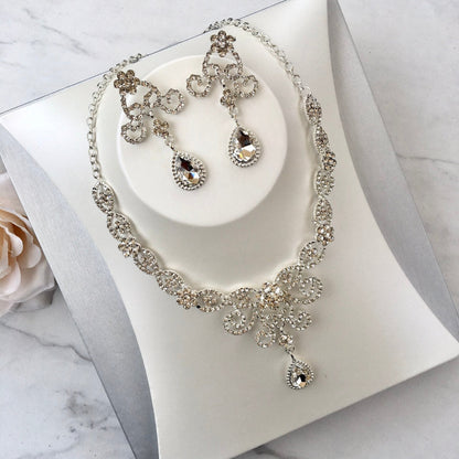 "Alyona" - Silver Cubic Zirconia 3-Piece Bridal Jewelry Set With Tiara