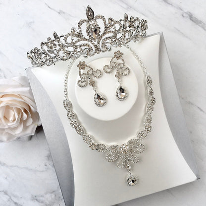 "Alyona" - Silver Cubic Zirconia 3-Piece Bridal Jewelry Set With Tiara