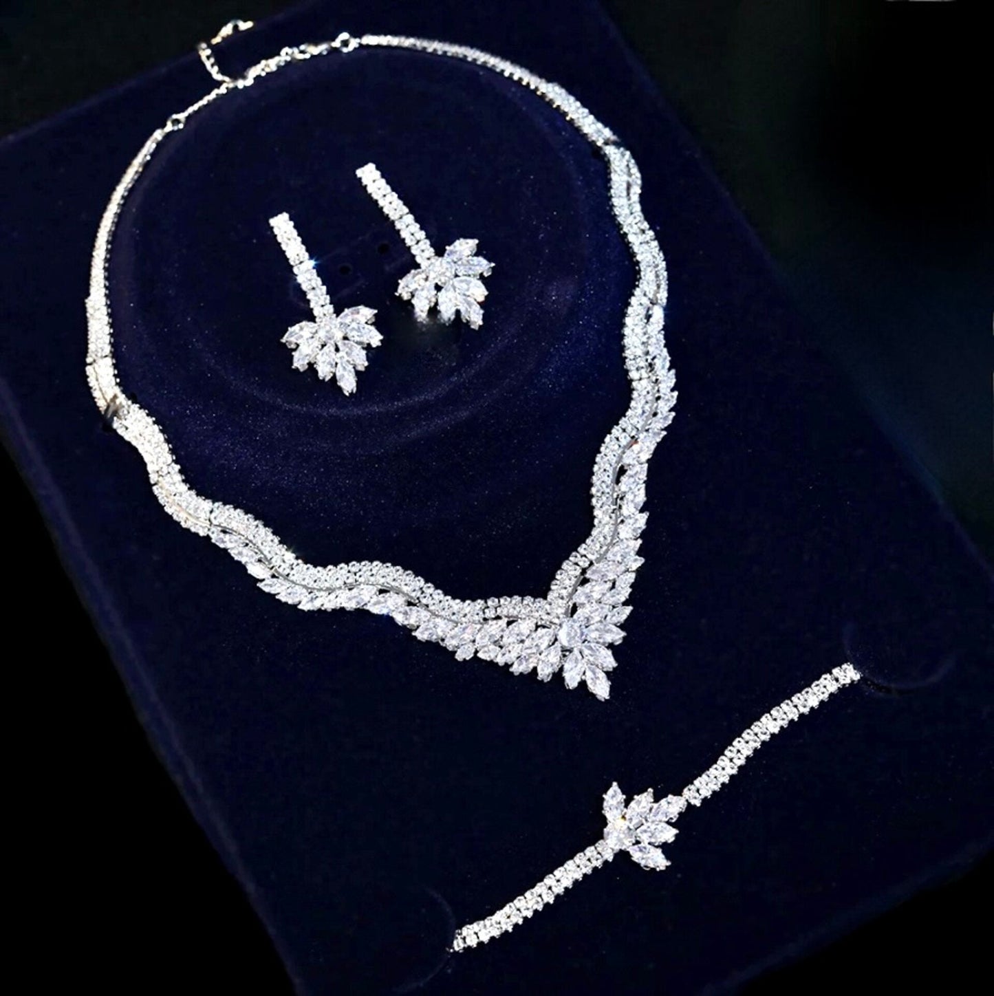 "Adara" - Luxury Cubic Zirconia Three-Piece Bridal Jewelry Set