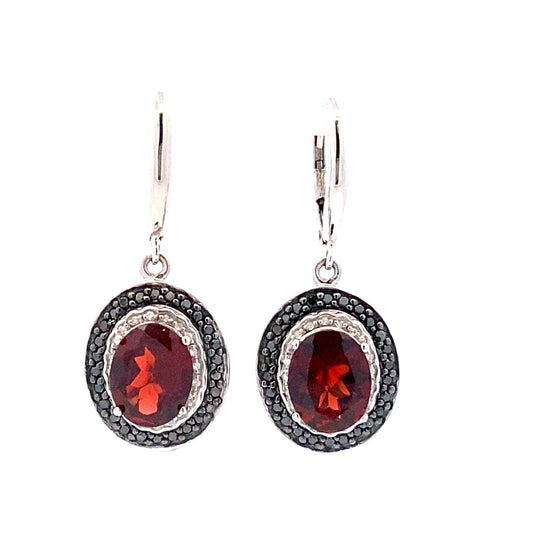 .38ct Garnet Diamond Dangle Earrings Sterling Silver