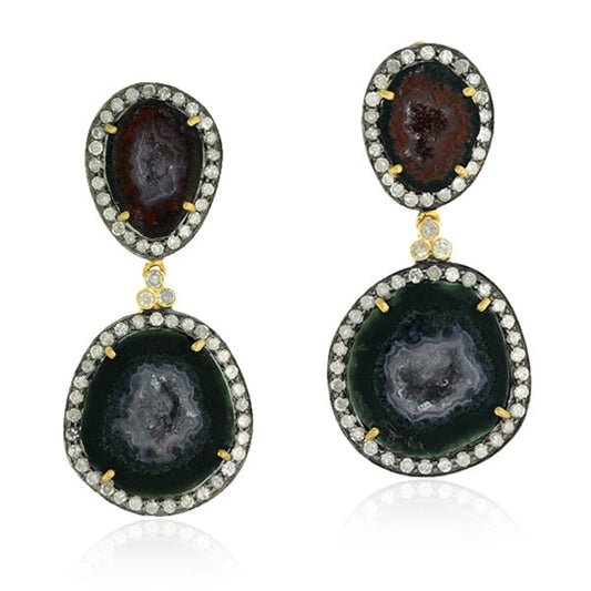 18k Gold Gemstone Pave Diamond Dangle Earrings Sterling Silver Jewelry