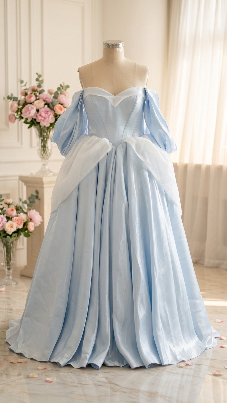 off shoulder blue princess wedding gown