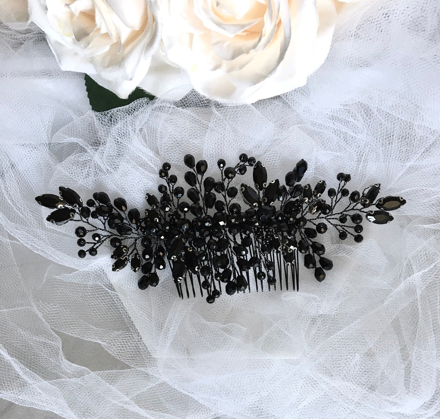 "Angie" - Black Crystal Bridal Hair Comb