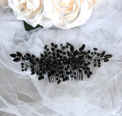 "Angie" - Black Crystal Bridal Hair Comb