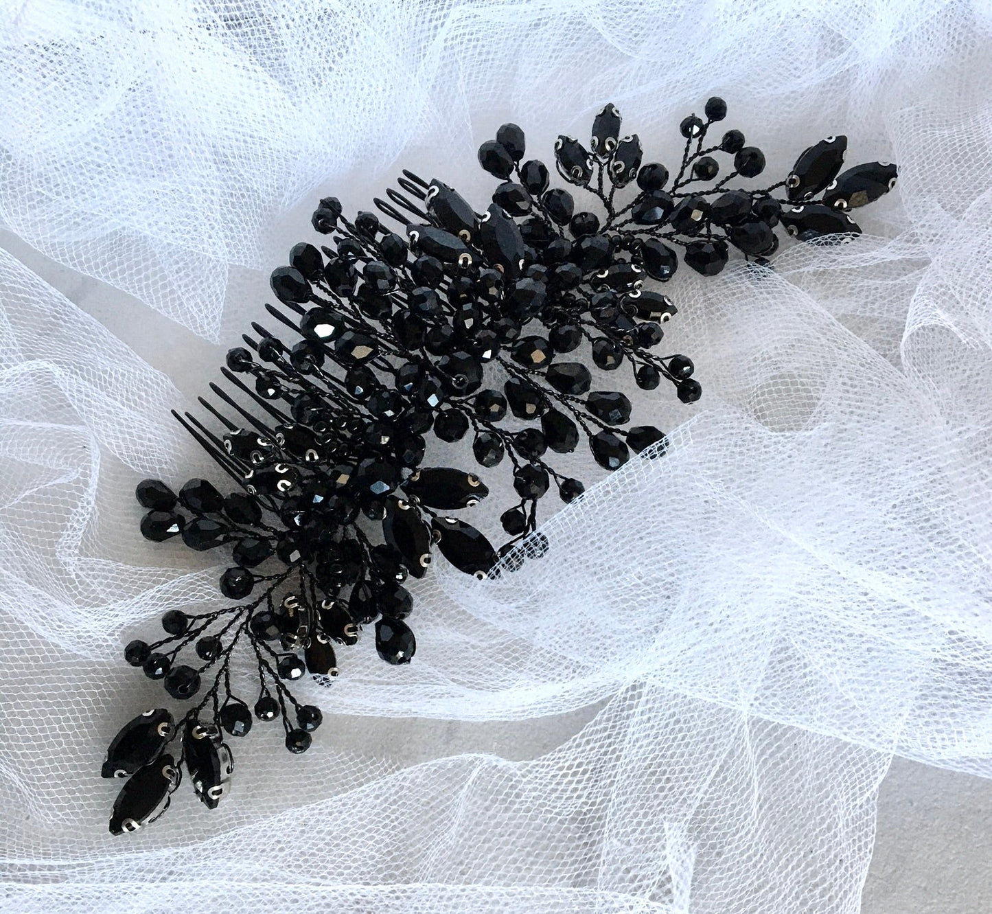 "Angie" - Black Crystal Bridal Hair Comb