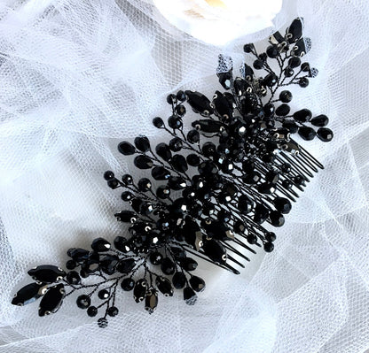 "Angie" - Black Crystal Bridal Hair Comb