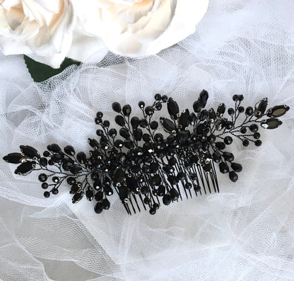 "Angie" - Black Crystal Bridal Hair Comb