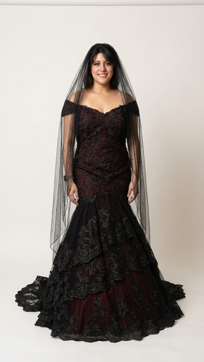 Black and red gothic wedding dress with mermaid silhouette
